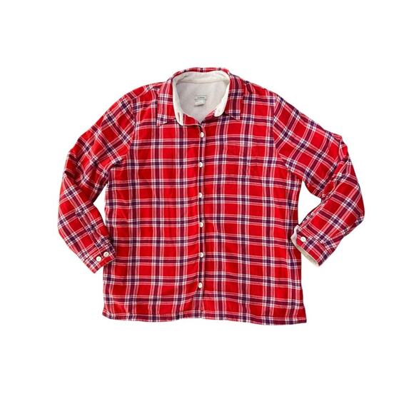 L.L. Bean Plaid Fleece Lined Flannel Shacket Red Blue Cabincore Chore Gorpcore L - Picture 5 of 8